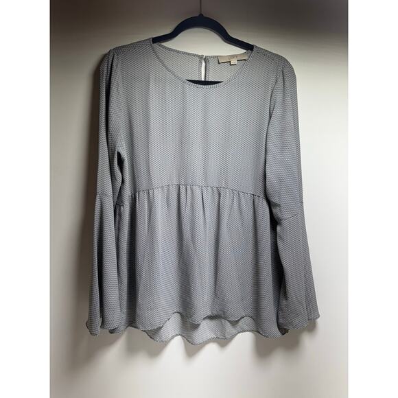 Ann Taylor Loft Top Sz S Gray Bell Sleeve Lightweight Popover Blouse - Picture 7 of 8